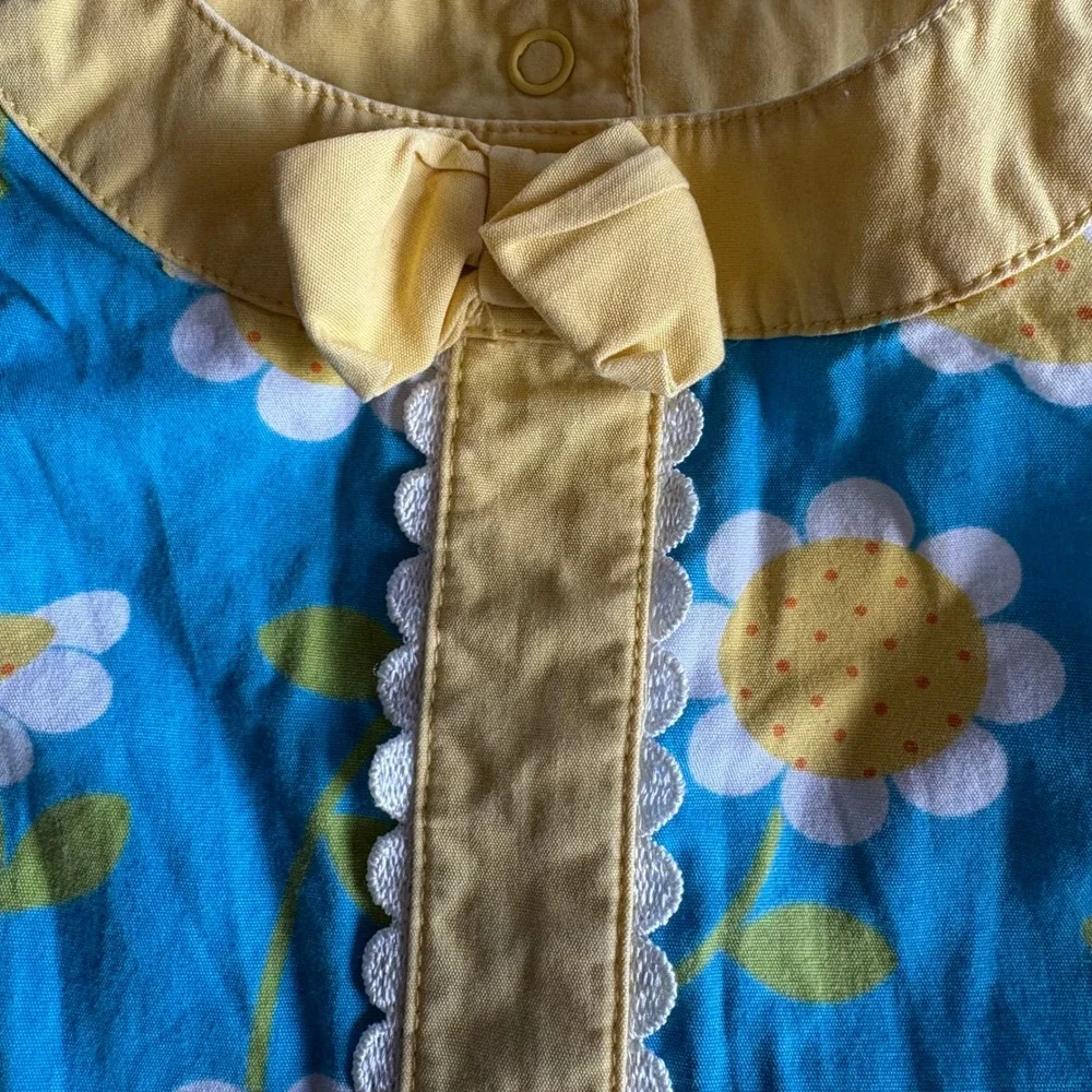 Gymboree Baby Girls Blue Daisy Floral Dress Yellow Lace Trim 3-6 Months Y2K